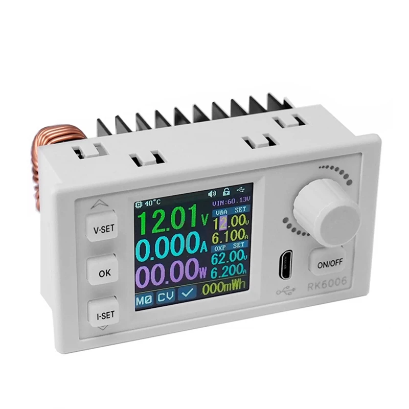 ●RK6006-BT 60V Digital Display Adjustable DC Voltage Regulator 6A Micro-USB Interface 1.54 Inch LCD Display