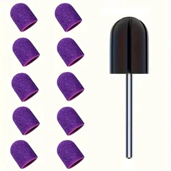 10 Pcs Purple Nail Sanding Caps with Bit Nail Drill Bits For Foot File Callus Remover, Manicure Pedicure Nail Polisher #80 #120