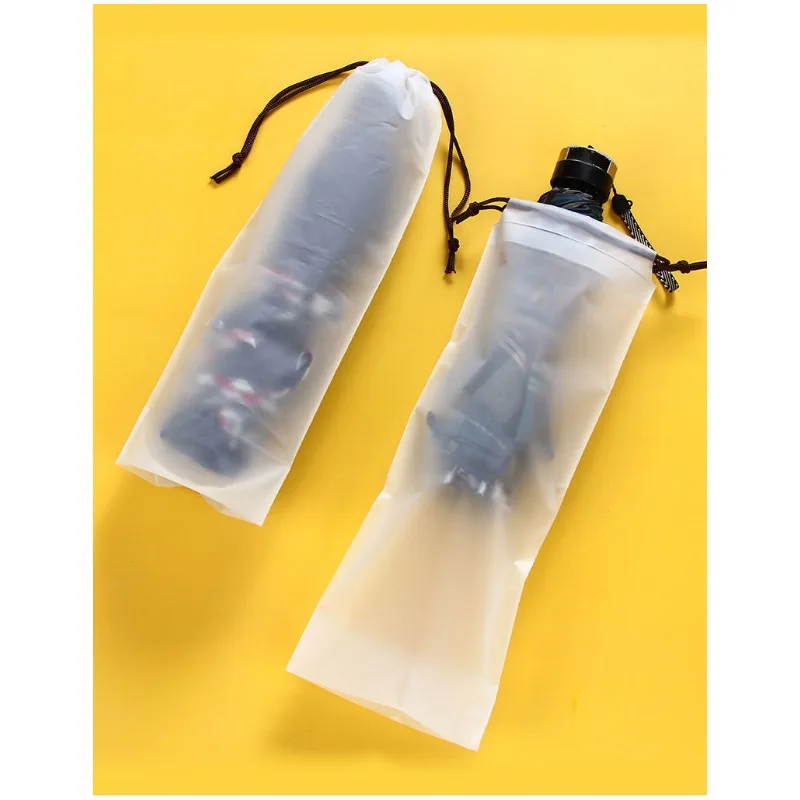 Plastic Bag Matte Translucent Umbrella Storage Bag Reusable Portable Umbrella Drawstring Storage Cover Home Storage Organizer
