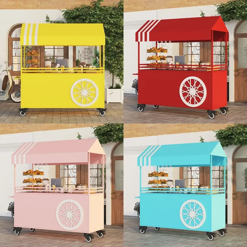 Mobile Wrought Iron Food Cart Snack Trolley for Night Market Mall Supermarket Promotion Display Desk