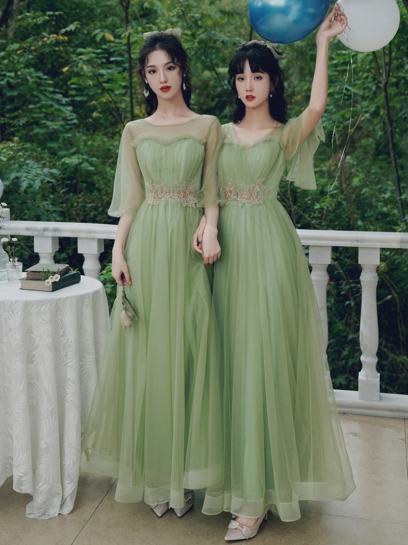 N78 Vestidos de Noche de tul verde, vestido Formal de graduación para niña y mujer, apliques de encaje, batas de graduación de cumpleaños, vestido de fiesta de boda