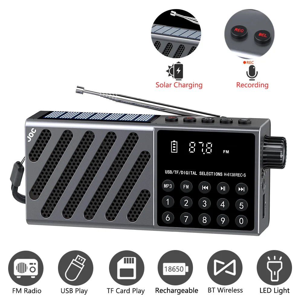 Mini Portable Solar FM Radio Bluetooth Wireless Speaker Rechargeable Radio FM Receiver