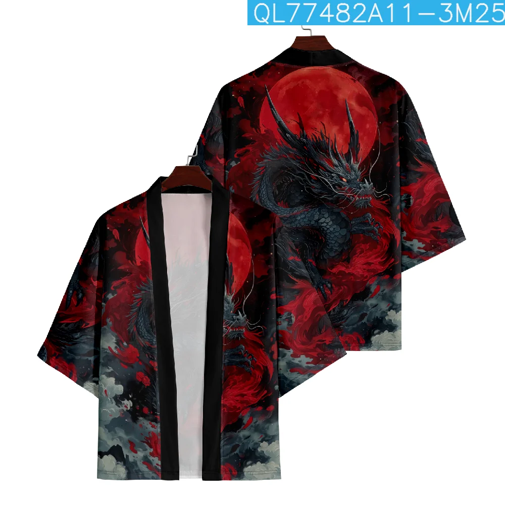 

Plus Size 6XL 5XL Fashion Japanese Anime Dragon Print Cardigan Women Men Harajuku Cosplay Shirts Yukata Haori Kimono