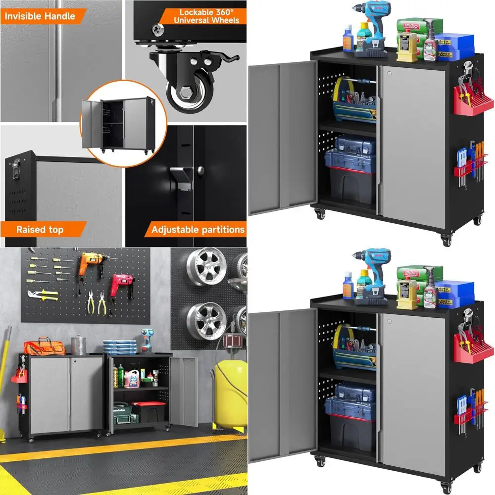 

Compact Lockable Metal Storage Cabinet with Adjustable Shelves for Garage, Workshop, and More - Black Gray