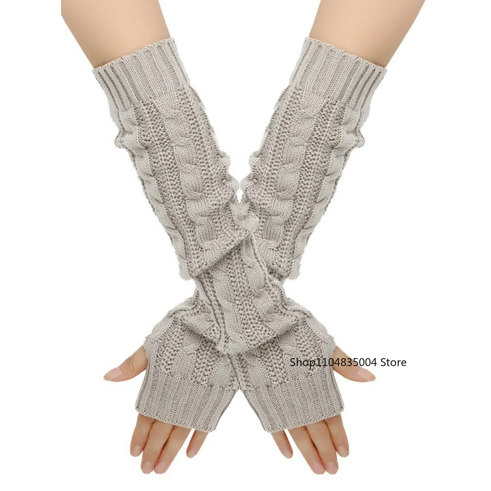 قفازات نسائية محبوكة لتدفئة الذراع: كابل - تصميم محبوك، بدون أصابع، دافئة وأنيقة للخريف والشتاء والارتداء اليومي والمكتب #2