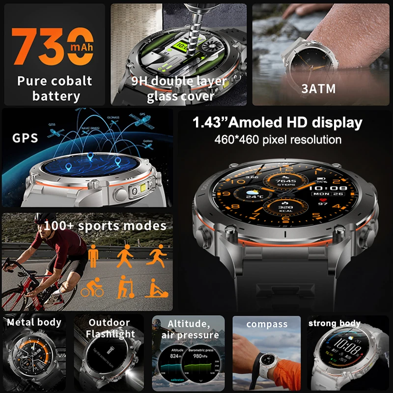 2025 Outdoor Military GPS Smart uhr Männer 3ATM Wasserdichte Bluetooth Anruf 730 mAh Kompass Fitness Smartwatches Für Xiaomi Huawei