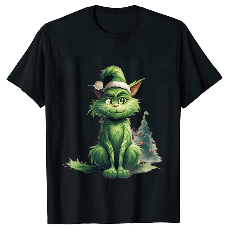 Funny Christmas Cat Gife Tops for Women T-Shirt Fashion Harajuku Female Clothing Ulzzang Short Sleeve Tees Aesthetic Streetwear