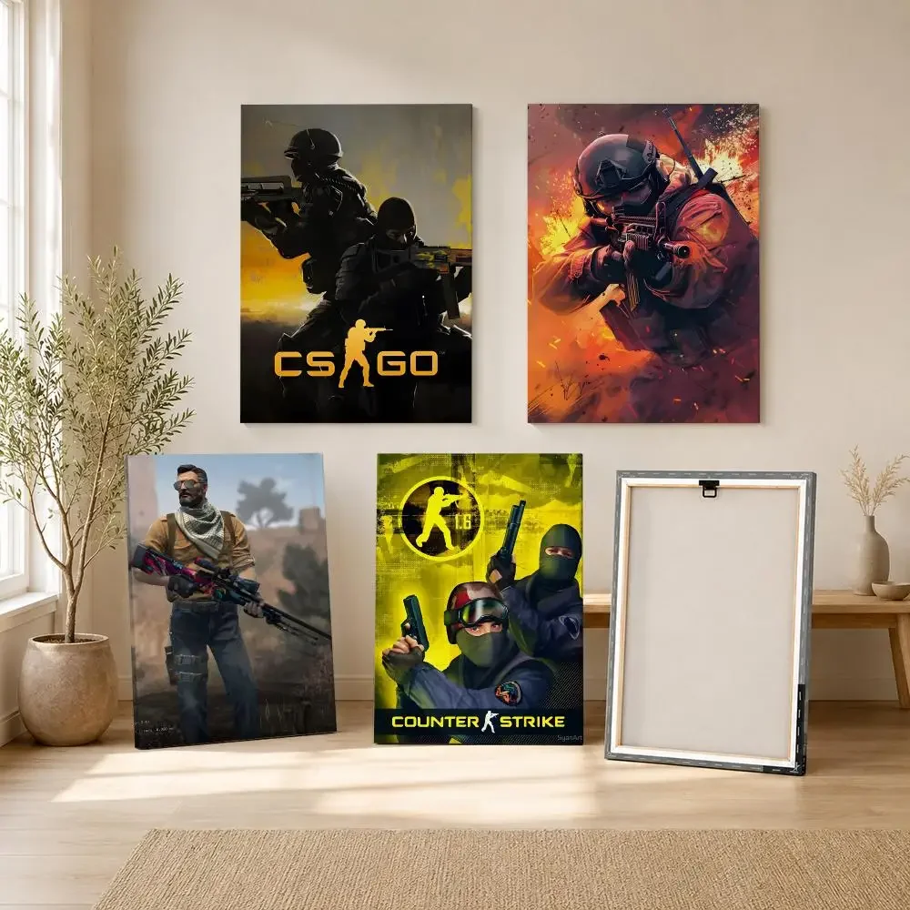 Hot Game C-Counter-Strike CS2 Painting Calligraphy Framed Canvas Wall Art Print | Modern Poster | Home Hallway Decor