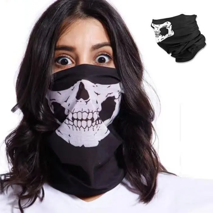 Skull Print Balaclava Face Mask Windproof Breathable Neck Gaiter Tube Scarf for Cycling Ski Motorcycle Hiking Sun UV Protection