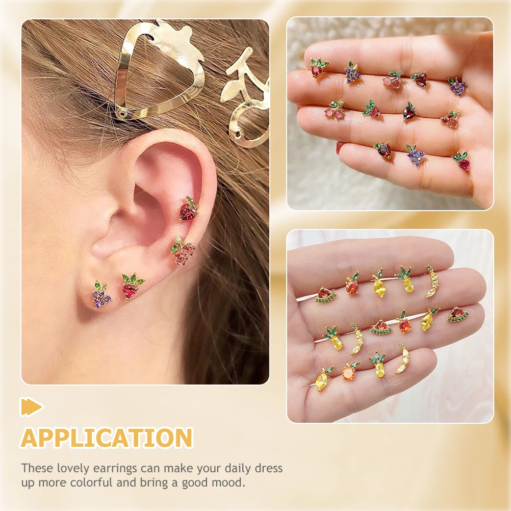

Tropical Fruit Earrings Chic Zircon Ear Studs For Women Girls Skin-Friendly Smooth Edge Fashion Jewelry Gift