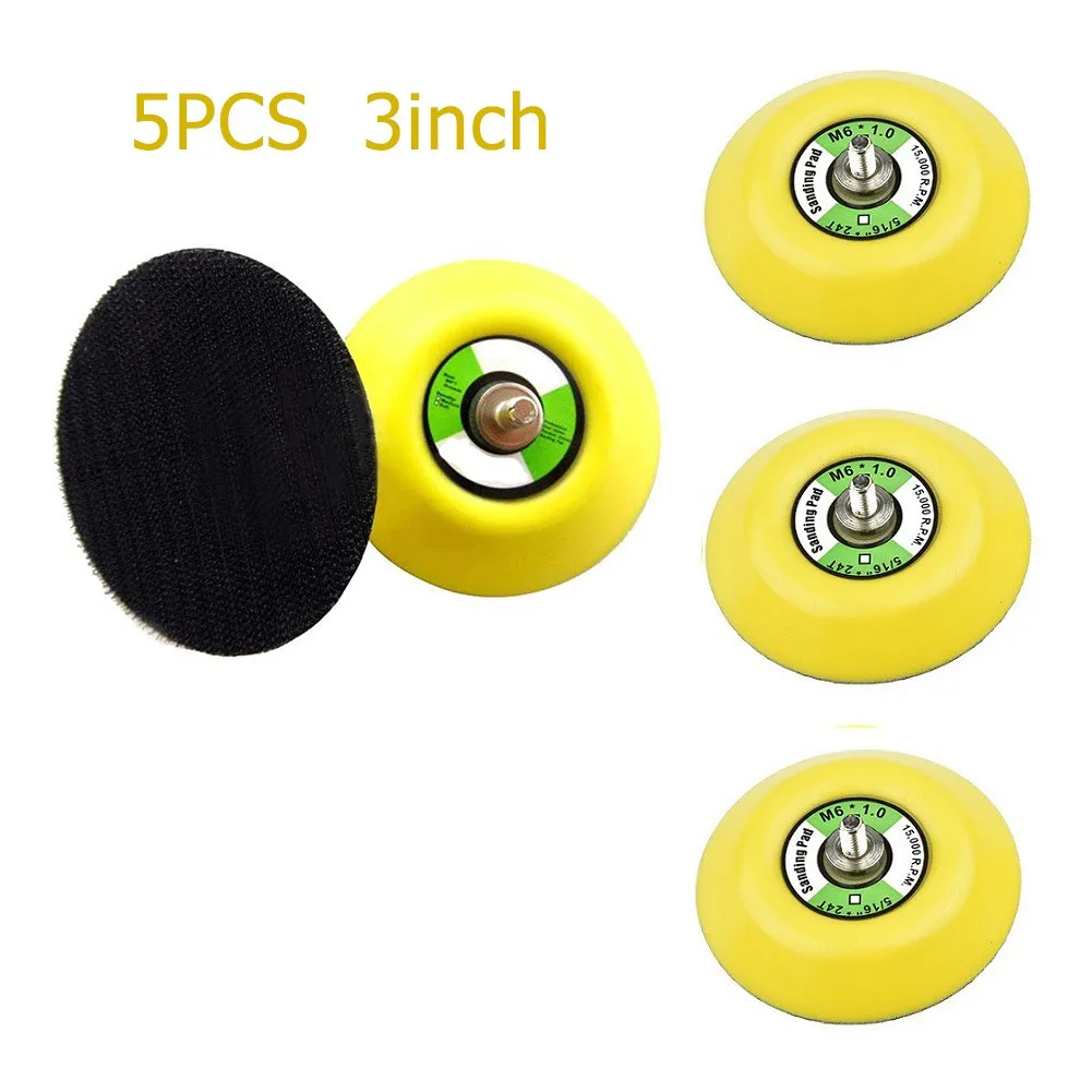 5Pcs 3inch 75mm Sanding Discs Hook and Loop M6 Thread Backing Pad for Air Sander Grinding Polishing Pad Abrasive Tools