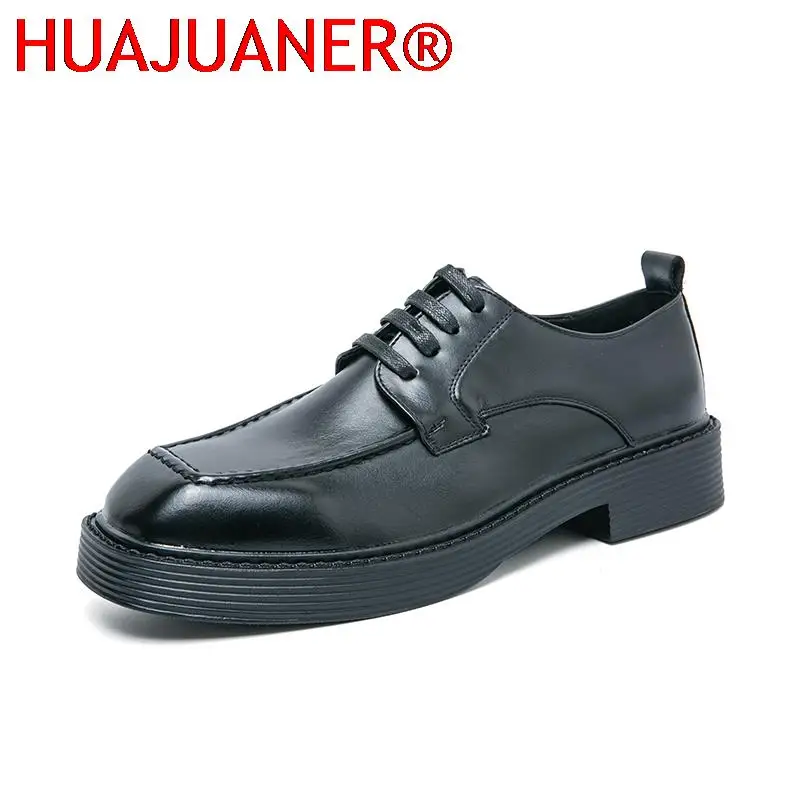 

Men Casual Leather Shoes Business Men's Fashion Breathable Oxfords Lace-up Solid Office Shoes Mens Party Thick Bottom Shoes Men