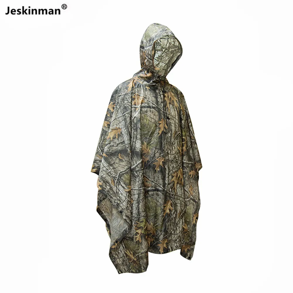 Outdoor Hiking Hunting PU Coated Maple leaves Camouflage Poncho Tear-Resistant Raincoat