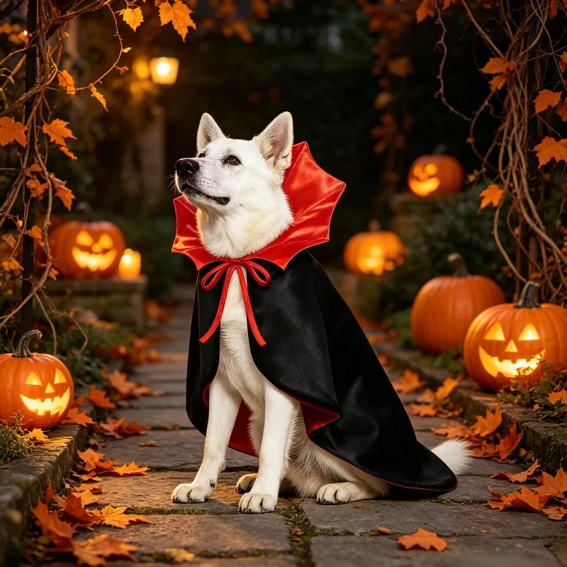 2026 Rot-Schwarzer Verstellbarer Vampir-Umhang für Kleine und Mittelgroße Hunde und Katzen, Halloween-Kostüm, Cosplay-Party, Foto-Requisite – Detail 4