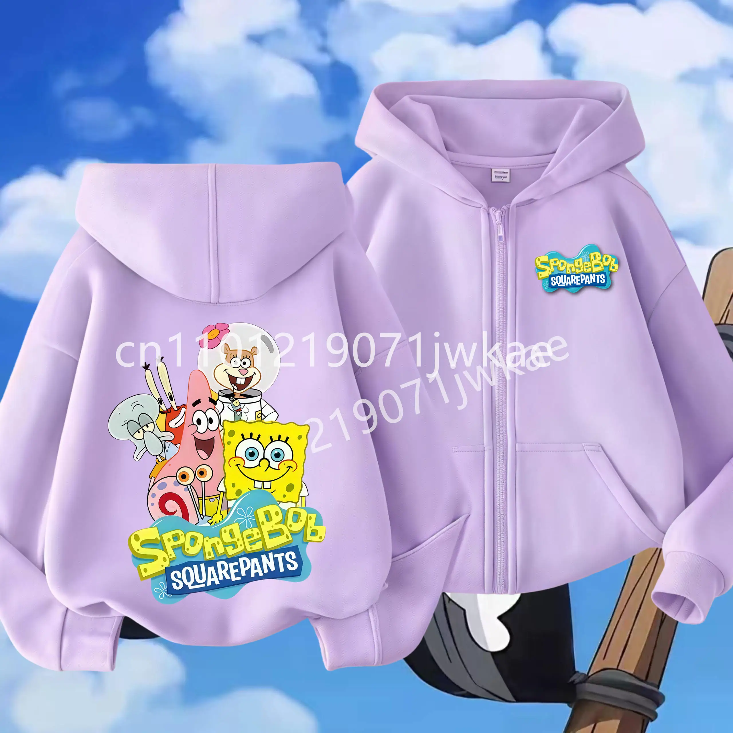 2026 Kids Zipper Hoodie Potdemiel Fun SpongeBob SquarePants Pal Patrick Star Autumn/Winter Warm Kids' Zippered Hooded Sweatshirt