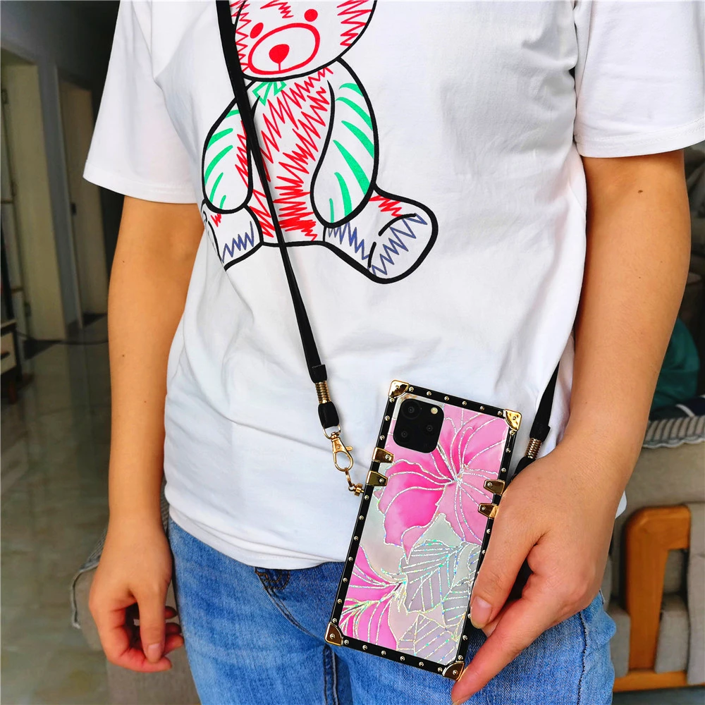 

Luxury Glitter Crossbody Lanyard Phone Case for Google Pixel 8 pro Pixel 7 pro 7A Pixel 6 pro 6A Retro Flower Butterfly Cover