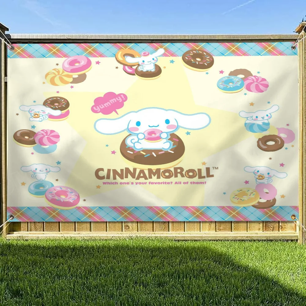 Outdoor Decor Room Aesthetic Sanrio Cinnamoroll Decorative Flags and Banners Four Hole Single Sided Flag Polyester Decorations