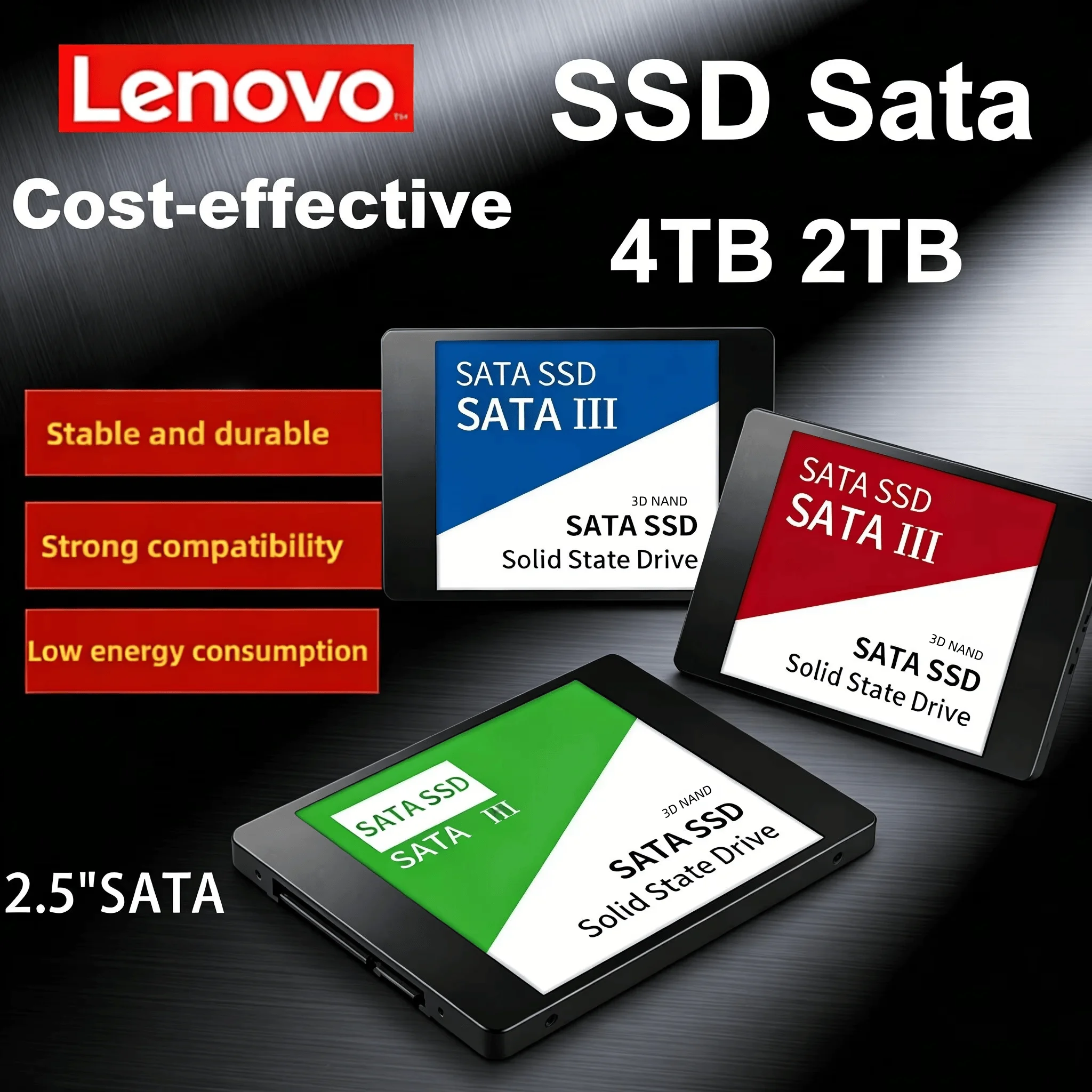 

Высокоскоростной SSD-накопитель Lenovo Fast SATA 2.5 дюйма, 1 ТБ/500 ГБ, внутренний твердотельный накопитель для ноутбуков