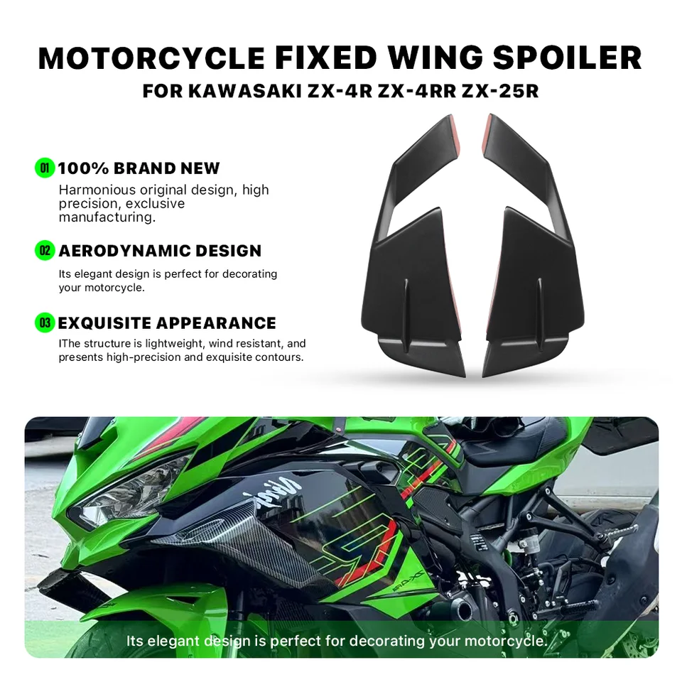 Front Fixed Wing Spoiler for Kawasaki ZX-4R ZX-4RR ZX-25R 2020-2025