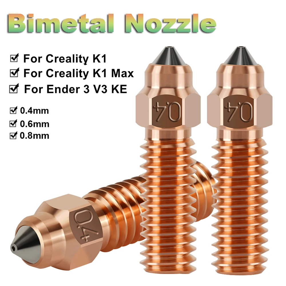 For Ender 3 V3 KE Bimetal Nozzle Chromium Zirconium Copper Body Hardened Steel Inset Nozzles For Creality K1 K1MAX 3D Printer