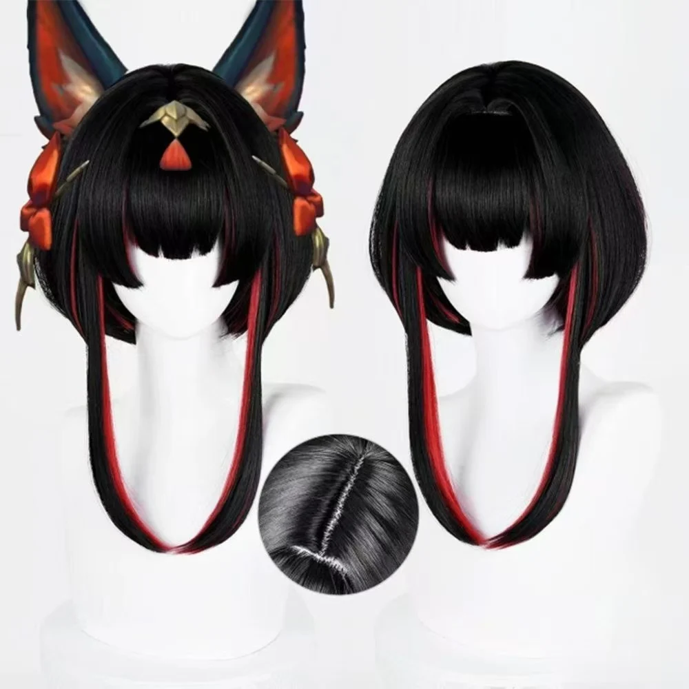 Anime Cosplay Wig Black Red Gradient Short Wig Matte High Temperature Synthetic Hair With Wig Cap for Halloween Party Cosplay