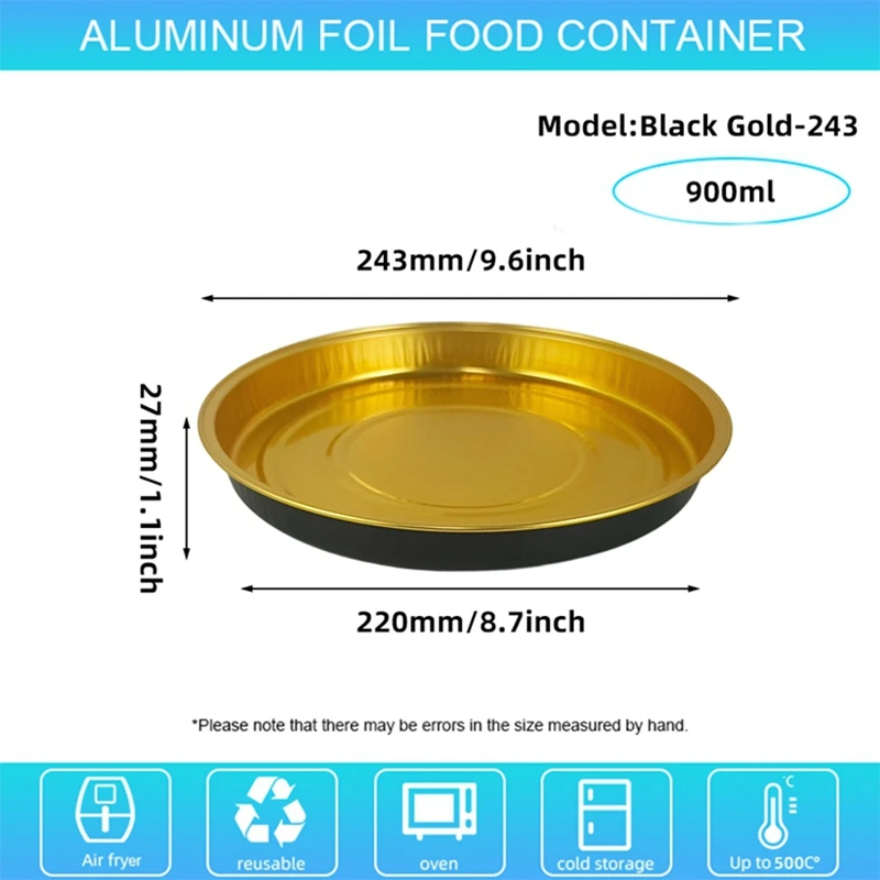 900ml Round Aluminum Foil Pizza Pan Disposable Baking Tray Heat Resistant Oven Safe Foil Shallow Dish 2 Colors 10/20/50pcs Pack