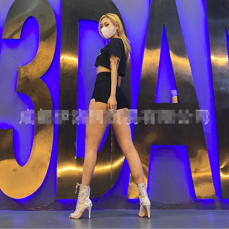Rubber Sole Sexy stilettos Latin Dance Shoes Woman Black Mesh Boots Salsa Dancing Boots For Ladies Party Dance Shoes Ballroom