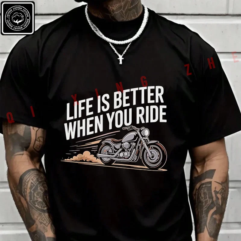 

Men's And Women's T-shirt Summer New Moto Cotton Tee Funny Motorcycle Biker Art Short-sleeved Spring Autumn Top