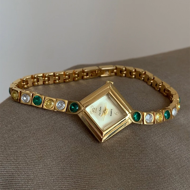 

Роскошные винтажные женские часы с градиентом и бриллиантами, ювелирный браслет, антикварные весенне-зеленые водонепроницаемые женские часы, наручные часы, подарок