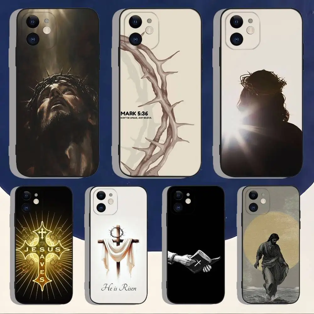 

Son Of God Jesus Cross Holy Phone Case For iPhone 16,15,14,13,12,11,Pro,Max,Plus,X,XS,XR,SE,8,7,Mini,Soft Silicone Black Case