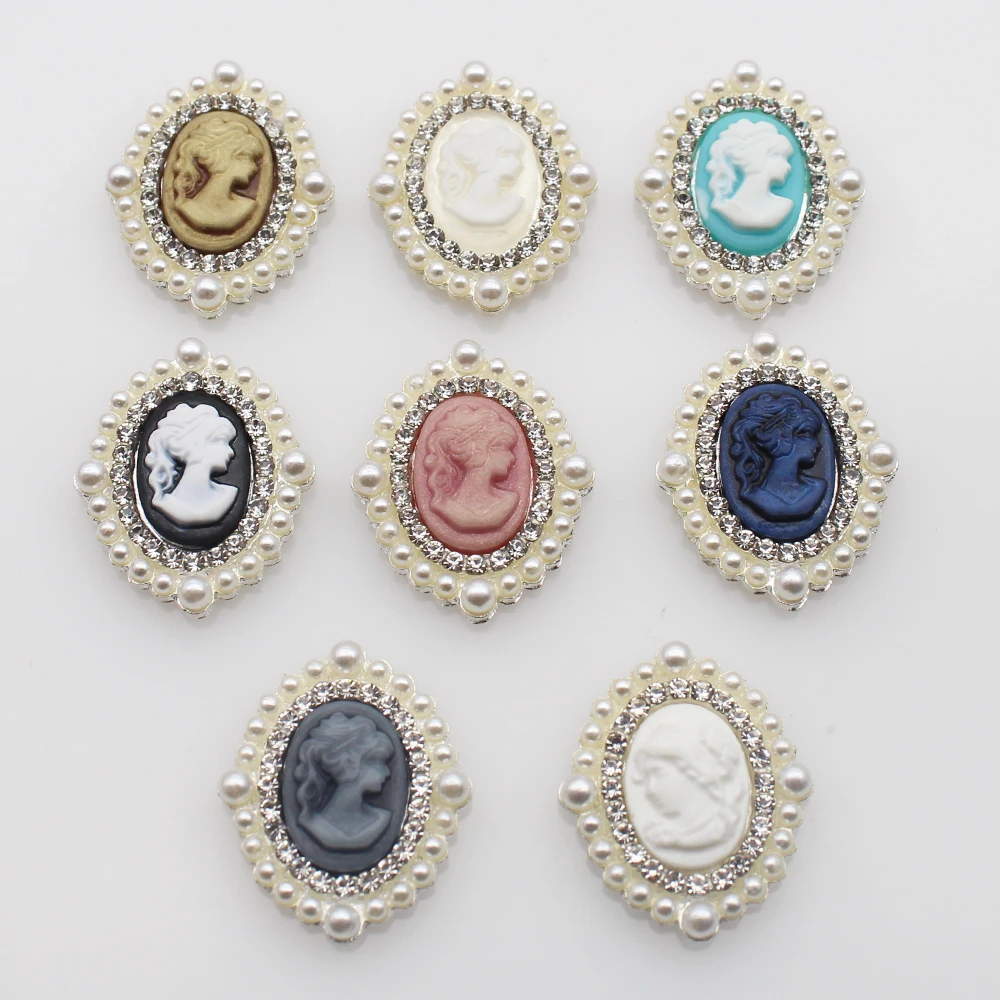 Retro 10 sztuk 21*25mm biżuteria głowa księżniczki Rhinestone owalna biżuteria DIY sztuczna perła odzież ozdoba do włosów akcesoria do kokardki
