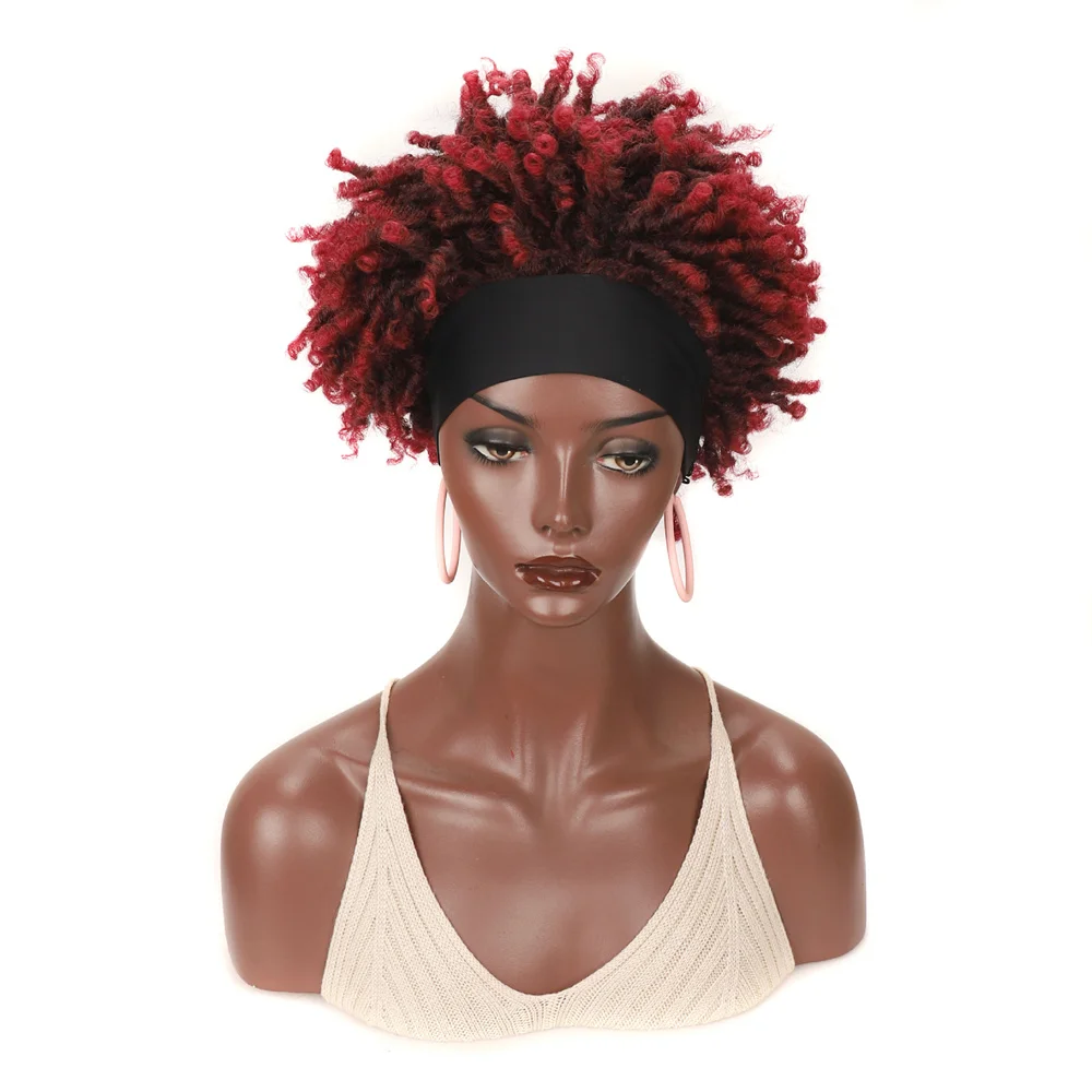 عصابة رأس شعر مستعار أفريقي، شعر أسود قصير مجعد، عصابة رأس شعر قصيرة مجعدة حمراء رقيقة، مناسبة للنساء اليومي #2