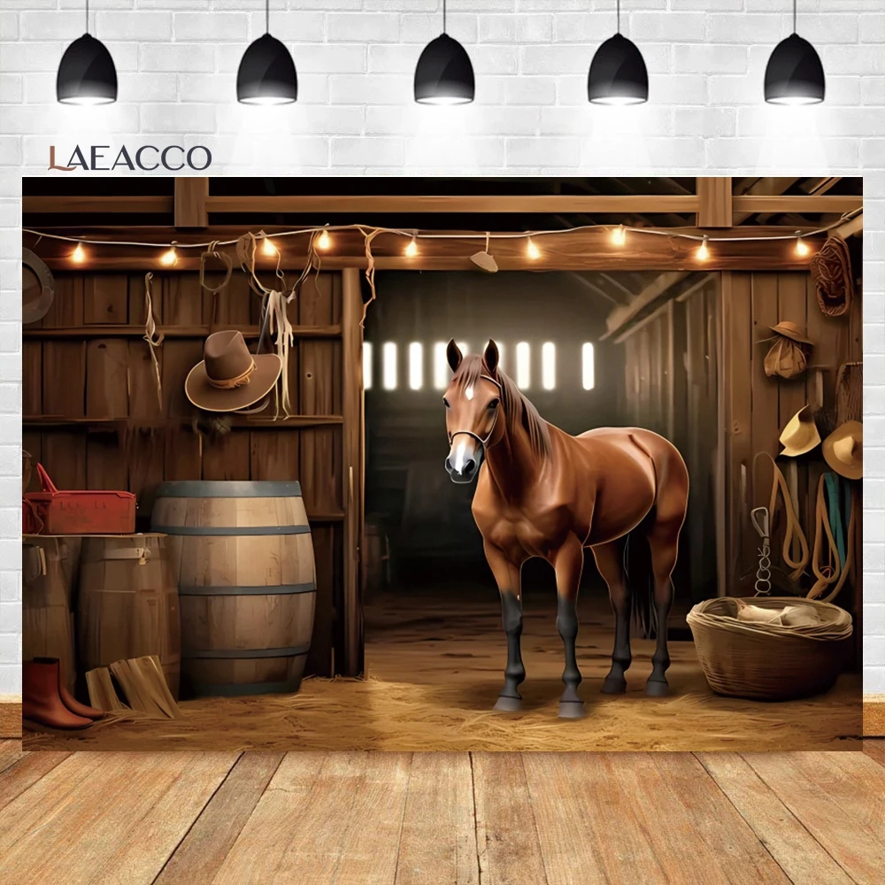 

Laeacco Wild West Photography Backdrop Old Wood Horse Brown Barn Door Western Cowboy Saloon Kids Birthday Portrait Background