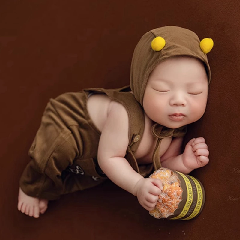 

Bee Newborn Overalls for Photography Props Cotton Baby Suspenders Pants Coffee Newborn Photography Outfit Baby Photo Accessories