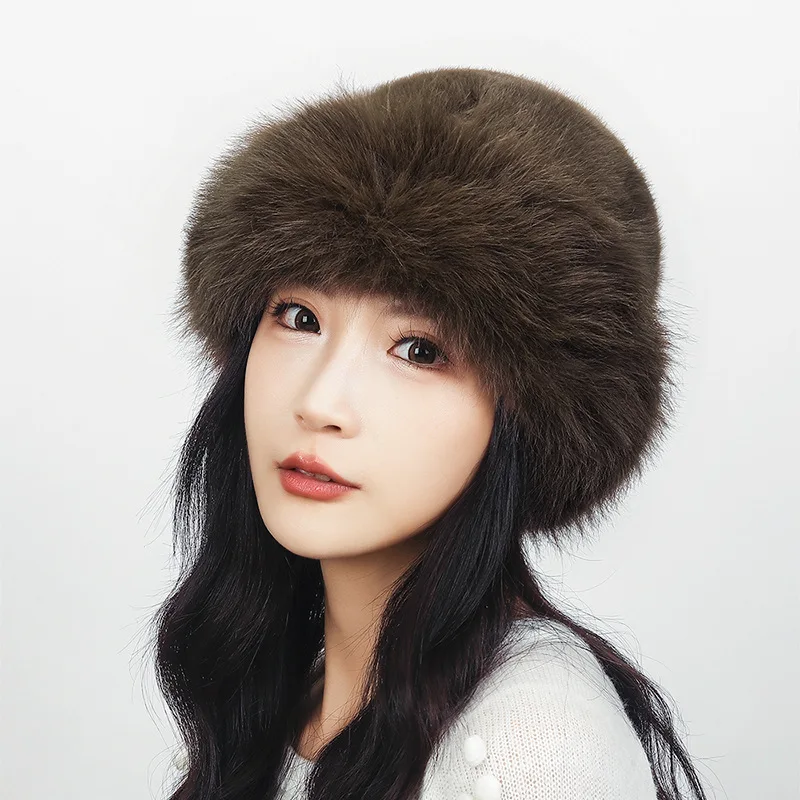 Women's Autumn And Winter Imitation Fur Hat Cold Protection Plush Mongolia Hat Show Face Small Fur Fisherman Hat