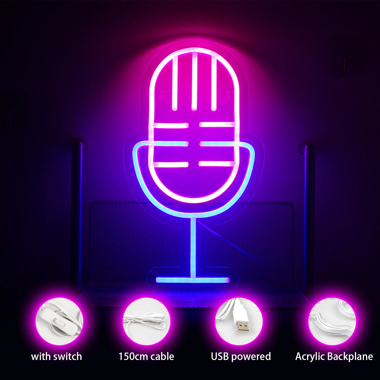 Microphone Neon Light Pink Blue Led Lights Music Melody Club Party Bar Pub Studio Sighs Room Decor Home Shop Wall Decorations