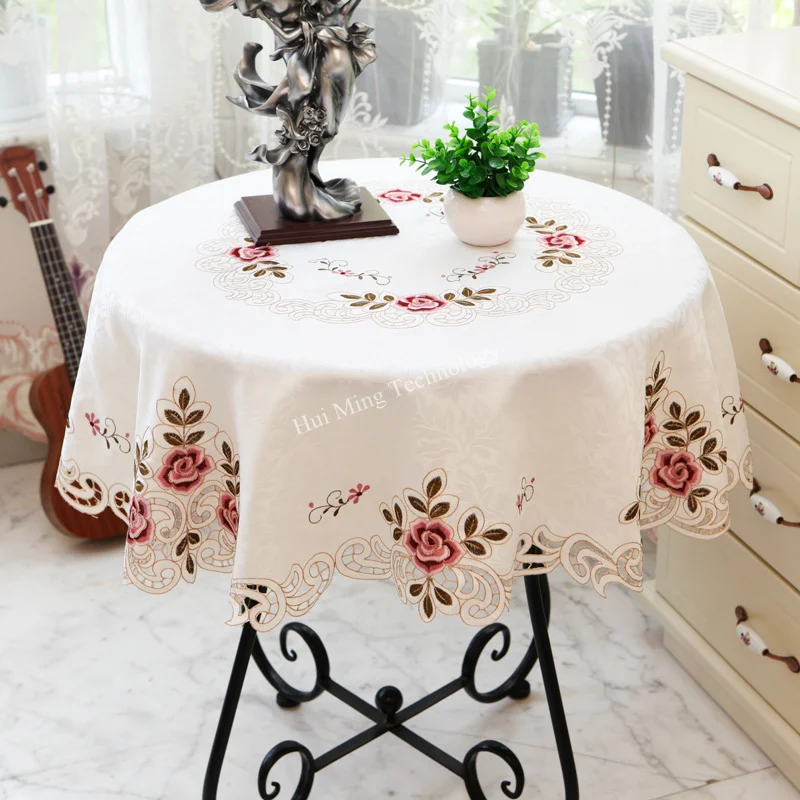 Tablecloth For Round Table Cloth Table Juppe Europe Embroidered Pastoral Flower Dining Table Cover Dustproof Table Decoration