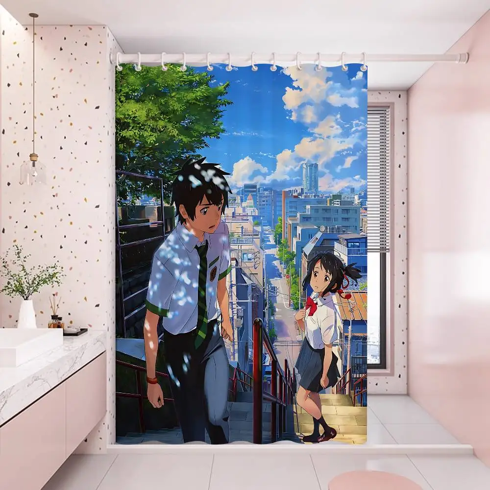 

M-Makoto аниме S-Shinkai водонепроницаемая полиэстеровая занавеска для душа водонепроницаемая занавеска для ванной комнаты 90x180 см с 12 крючками