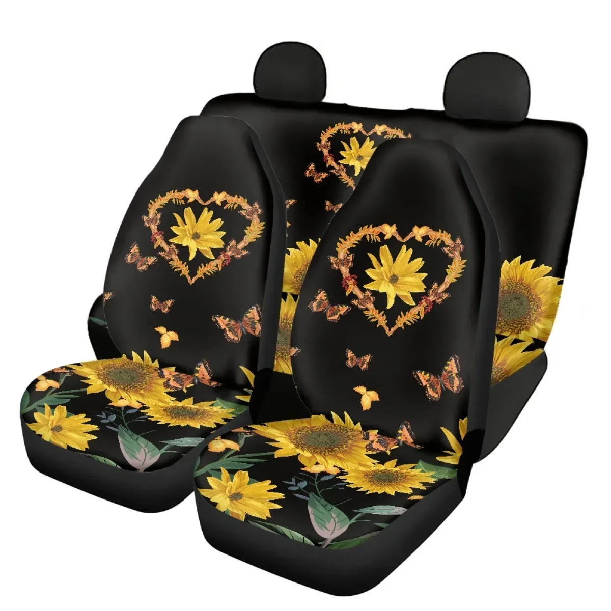 Comfortable Front Back Vehicle Seat Covers Sunflower with Leaves Print Easy Clean Car Accessories Women housse de siege voiture