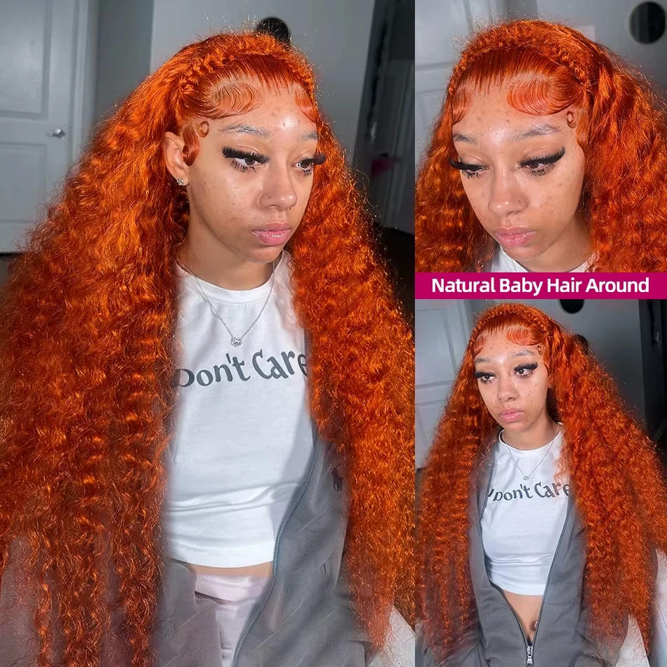 البرتقال الزنجبيل الباروكات الشعر البشري 13x6 HD مجعد الدانتيل شعر مستعار أمامي موجة عميقة 350 الملونة 30 بوصة فضفاض موجة المياه الدانتيل أمامي للمرأة #5
