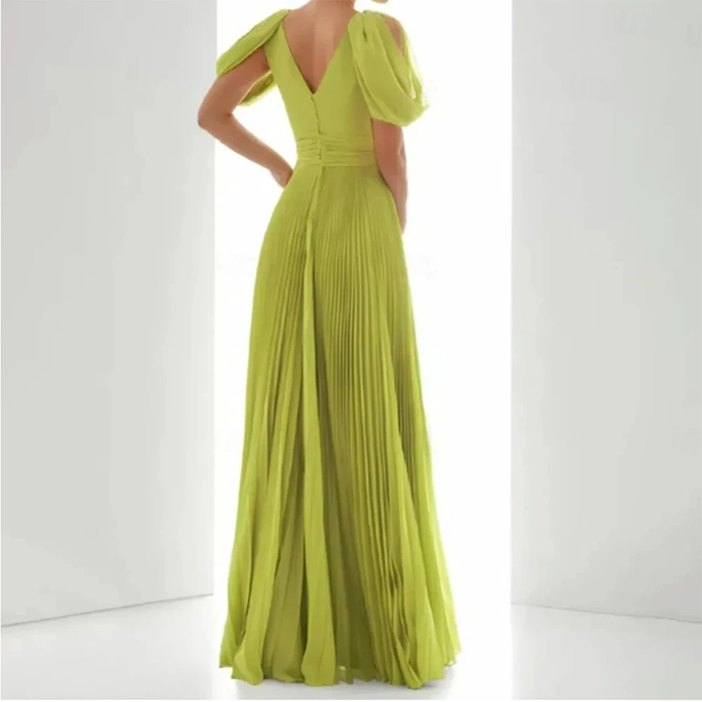 

Customized Classic Chiffon Sash Feather Pleat A-line V-neck Long Dresses Bespoke Occasion Dresses Elegant Fashion Simple Casual
