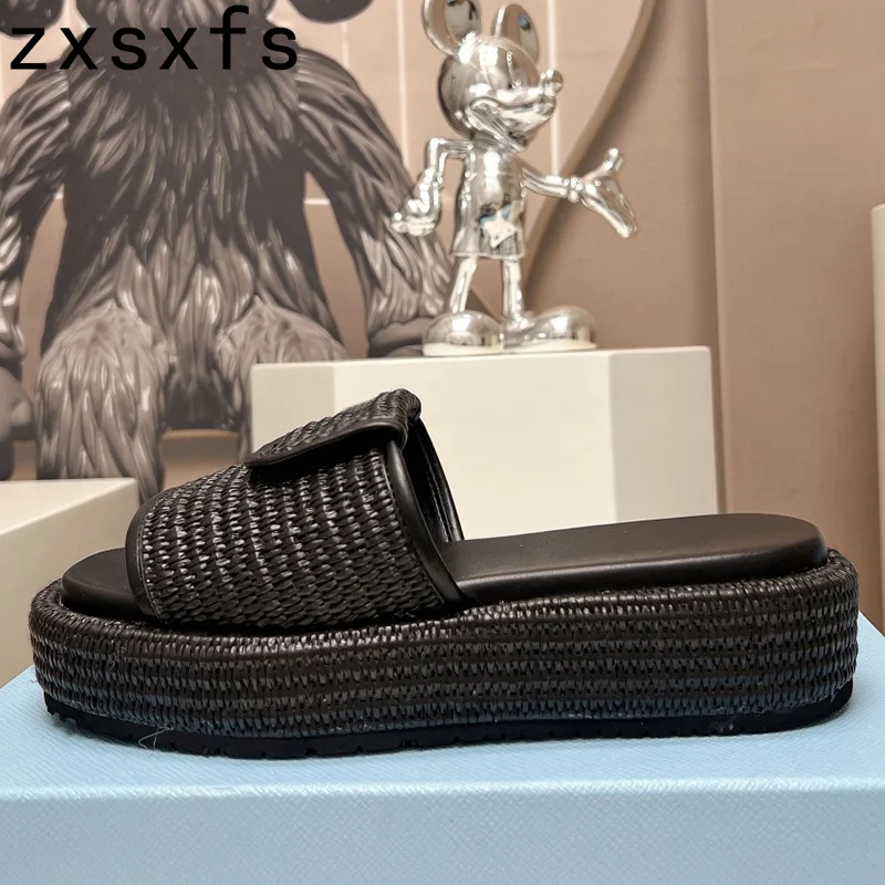 Summer Brand Platform Slides Black Thick Sole Flat Slippers Women Holiday Beach Shoes For Woman Designer Sandalias Mujer