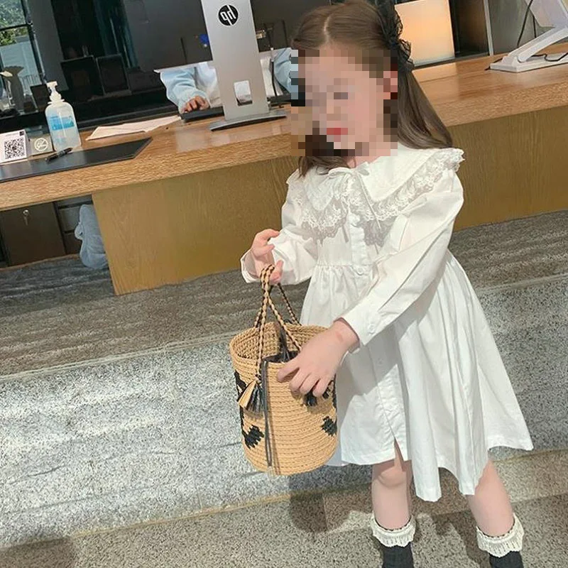 Girls Skirt Small Fresh Lace Long Sleeve Dress Princess Dress 2025 Spring and Autumn Clothing New Children's Clothing