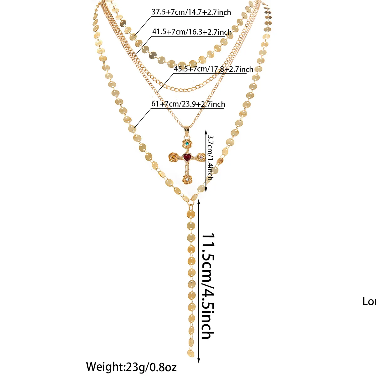Three-layer Stackable Gold Chain Set, Diamond-studded Thin Chain, Faux Pearl Rosary with Jesus Cross