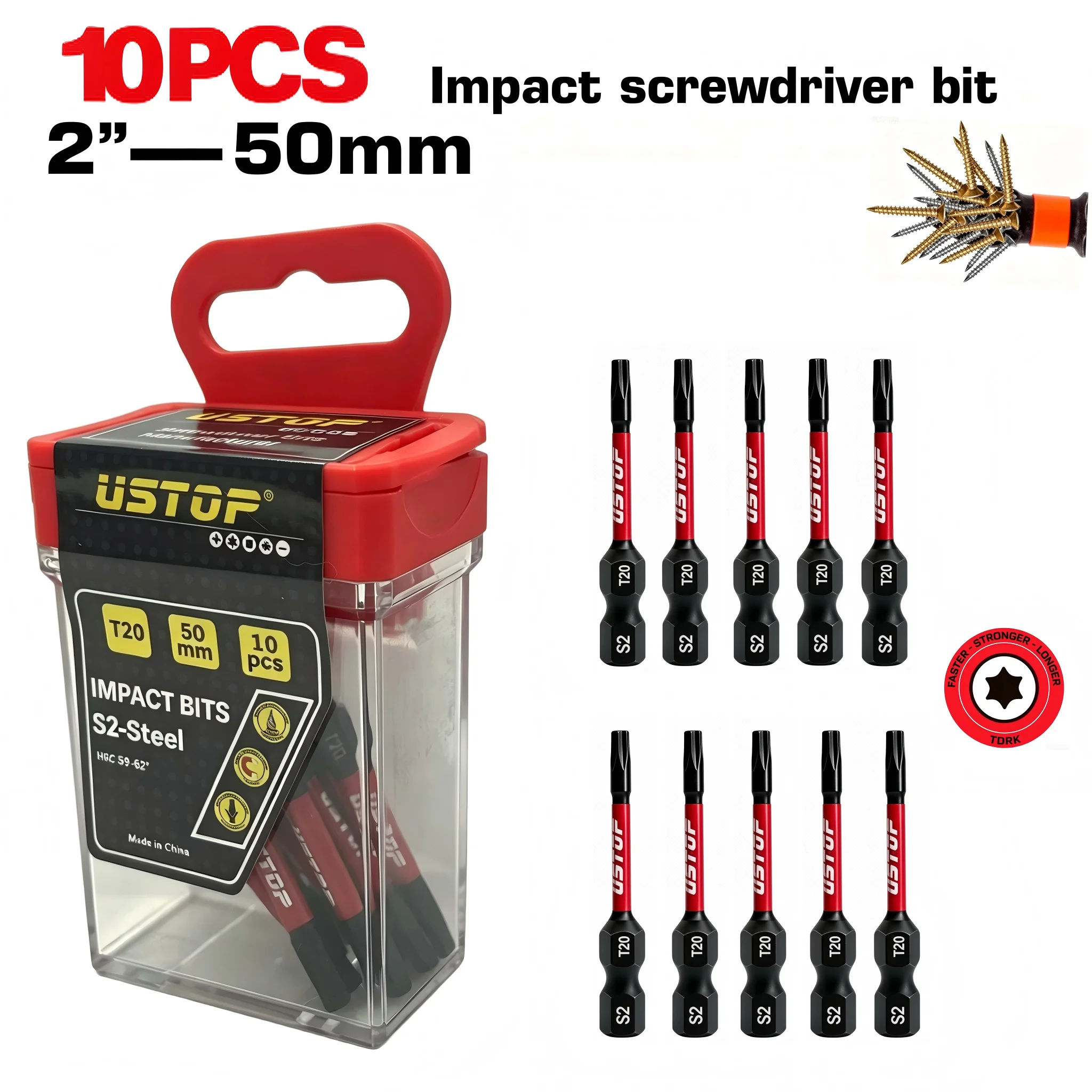 10/20Pcs T20 Impact Bit Set 50mm S2 Alloy Steel Torx Bits Industrial Grade Strong Magnetic Impact-Resistant Anti-Slip Design 1/4 Hex Shank Universal with Storage Box