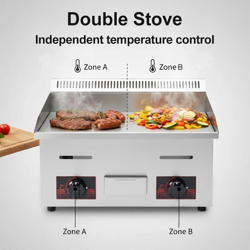 Double Burner Commercial Griddle Stove Stainless Steel Fast Warming Even Heating Kitchen Equipment