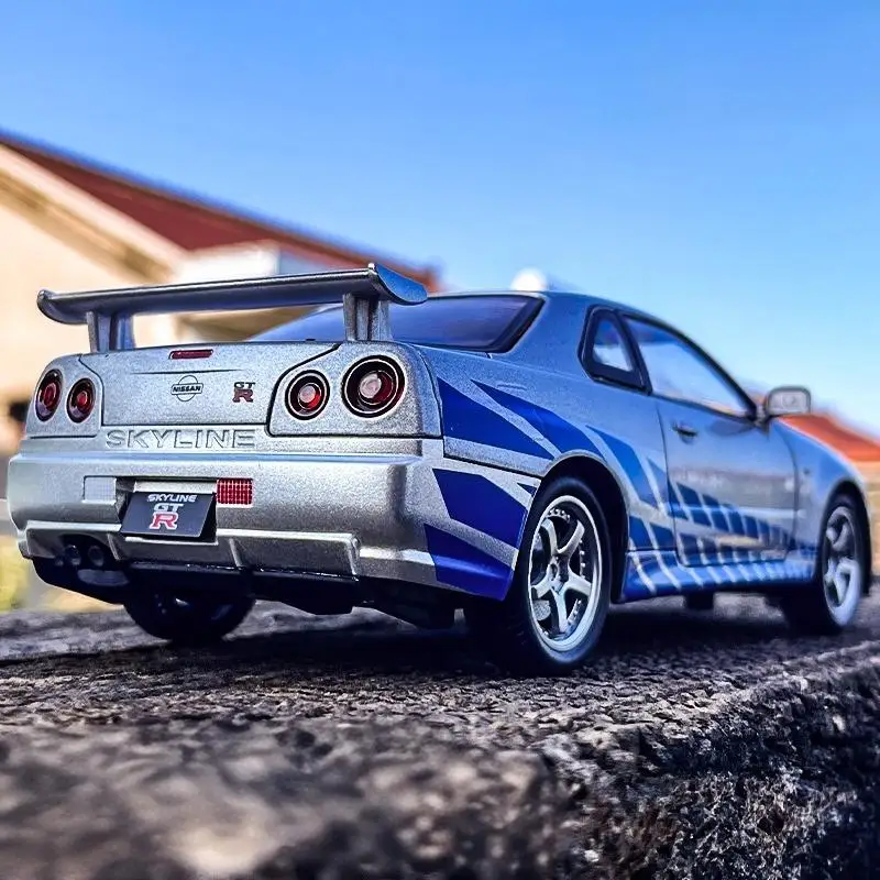 1:24 GTR R34 Skylin литая под давлением модель металлического автомобиля звук и свет отступить суперкар спортивная гоночная коллекция хобби праздничный подарок для мальчика 1:24 GTR R34 Skylin литая под давлением модель металлического автомобиля звук и свет отступить суперкар спортивная гоночная коллекция хобби праздничный подарок для мальчика