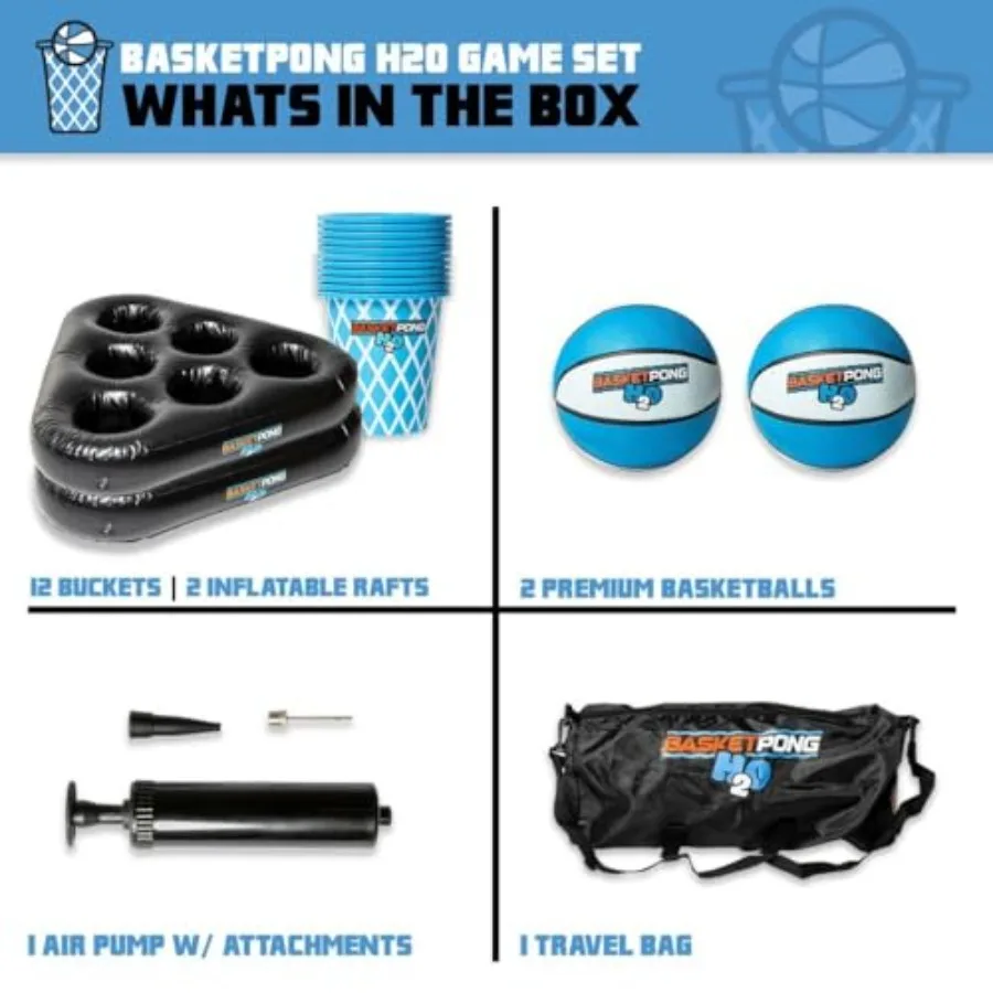 Jogo de Pong Inflável para Piscina com Baldes e Bolas para Diversão Aquática ao Ar Livre no Jardim, Praia ou Quintal Inclui 12 Baldes e 2 Bolas