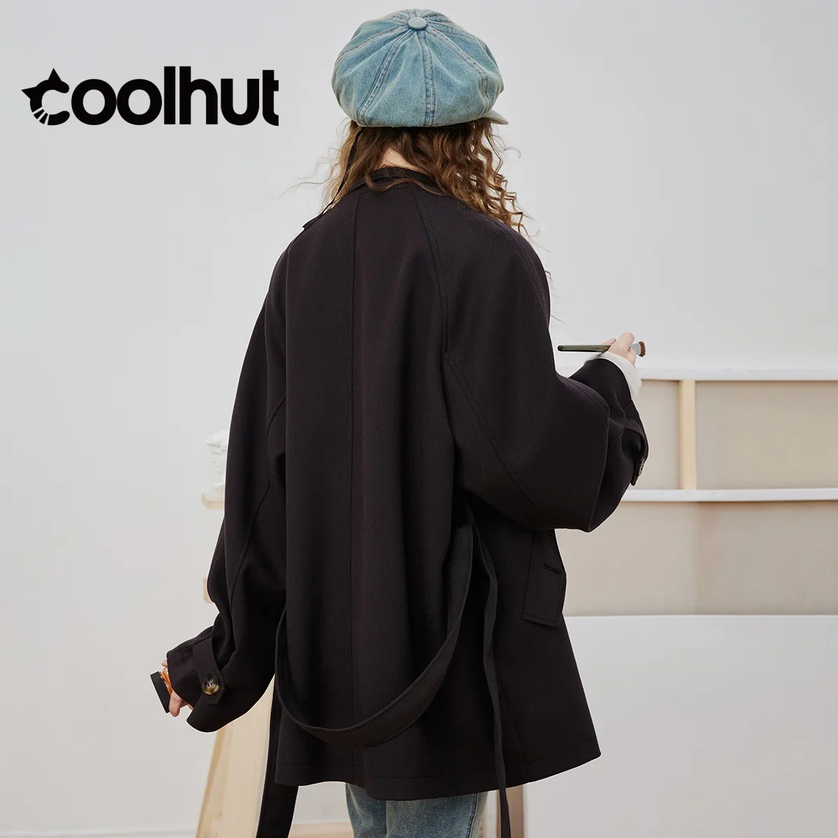 Cooler nova chegada feminina 2025 trench coat com cinto cintura meados de comprimento gola mangas raglan elegante outono outerwear