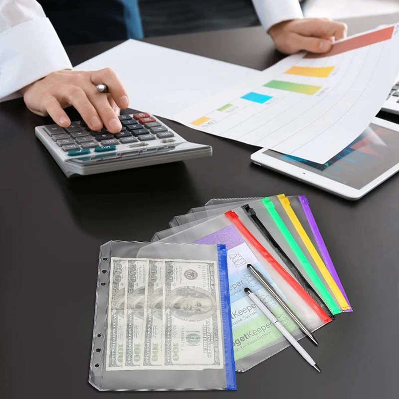 12ชิ้นกระเป๋าประสานขนาด A5 6รูซิปแฟ้มสำหรับ6-สมุดสันห่วงถุงใบหลวม